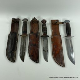 3 Pal R H 36 Combat Knives With Leather Sheaths (one Unmarked)