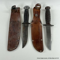 USN MK 1 Knife And An Imperial USA Combat Knife Both With Leather Sheaths
