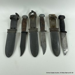 2 Pal RH 35 Knives In USN MK 1 Sheaths And One Mark One Colonial Knife In A USN MK 1 Sheath