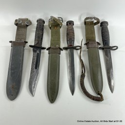 3 WWII M8 And M8 A1 Knives With Sheaths Leather Handles