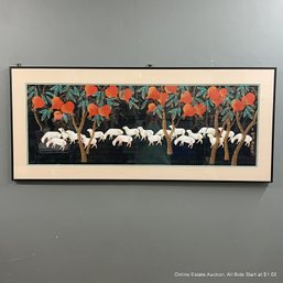 Framed Gouache Painting With Sheep & Persimmons (LOCAL PICKUP OR UPS STORE SHIP ONLY)