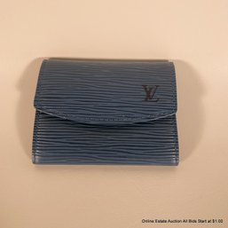 Louis Vuitton Epi Porte Monnaie Simple Coin Purse In Blue Leather With Copy Of Original Receipt
