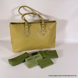 Lot Cole Haan Trinity Large Shopper In Fern With Rolfs Wallet, Coin Purse, Small Pouch, And Card Case