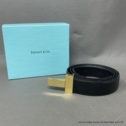 Tiffany & Co. Gold T Leather Belt 33 Inches