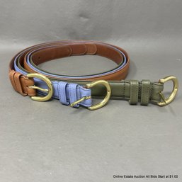 3 Coach Medium Leather Belts With Brass Hardware: Periwinkle & Green & Brown