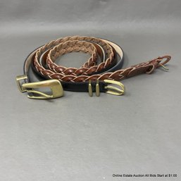 Two Coach Belts Black & Navy & One Ralph Lauren Belt (Woven Brown)