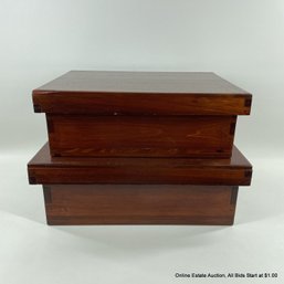 2 Hand Crafted Lidded Wood Boxes With Dovetail Joints