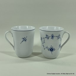Pair Royal Copenhagen Blue Fluted Plain Coffee Cups