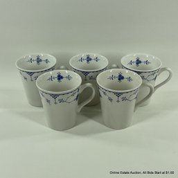 5 Franciscan English Ironstone Mugs In The 'Denmark' Pattern