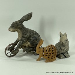Three Whimsical Rabbits Wood, Mt St Helens Ash, On Wheels