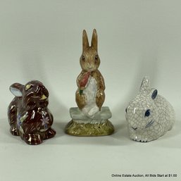 3 Rabbits Beswick Beatrix Potter, Delft Style, Cloisonne Style