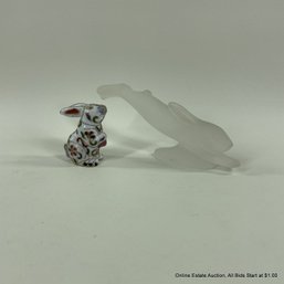 Cloisonne Style Metal Rabbit & A Frosted Glass Leaping Hare