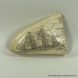 Substantial Marine Ivory Sperm Whale Tooth With Sailing Ship Scrimshaw