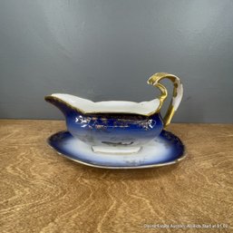 R. Delinieres & Cie Limoges D & Co. France Hand-Painted Fish Gravy Boat With Under Plate