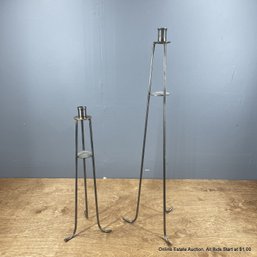 Two Tall Decorative Candlesticks 16.25 To 24.5 Inches Tall