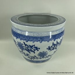 Blue And White Glazed Large Planter (LOCAL PICKUP OR UPS STORE SHIP ONLY)