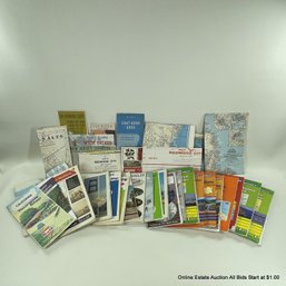 Collection Of Assorted Paper Road And Atlas Maps And Tourist Guides From Michelin, Gulf, Shell, More
