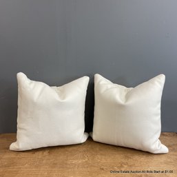Pair Of 19' Square White Leather Throw Pillows