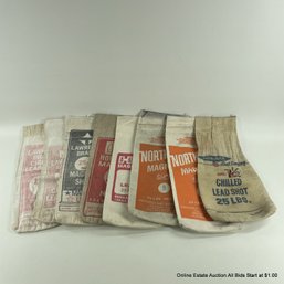 Eight Vintage Lawrence Brand Lead Shot Canvas Sacks
