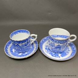 Two Blue Willow Teacup & Saucers