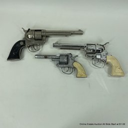 3 Six Shooter Cap Guns Including: Hubley Cowboy Mattel Fanner 50 Kilgore Eagle