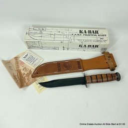 Ka-Bar USMC Fighting Knife With USMC Stamped Leather Sheath In Original Box