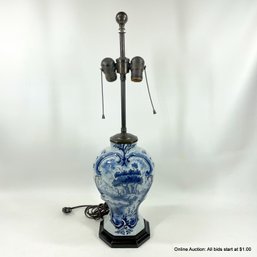 Blue & White Delft-style Double Bulb Lamp No Shade (Local Pick Up Or UPS Store Ship Only)