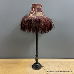 Tall Steel Table Lamp With Feathered Shade (LOCAL PICKUP ONLY)