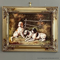 Framed Dog Scene Painting On Panel