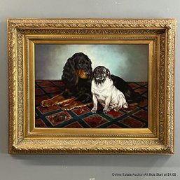 Shipley Oil On Canvas Dogs With Ornate Frame (LOCAL PICK UP ONLY)