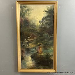 Alma Sharp Japanese Scene Oil On Canvas Panel (LOCAL PICK UP ONLY)