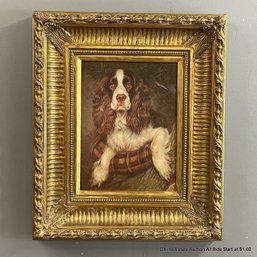 Dog Giclee On Canvas In Ornate Frame