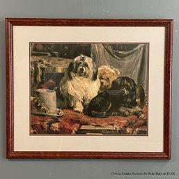 Framed And Matted Offset Lithograph Of Dogs