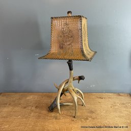 Fantastic Antler Lamp In Resin With Faux Lizard Shade