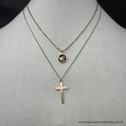 Carl-Art 12k Gold Fill Chain And Cross Pendant Necklace & Monet & Amita Gold Tone Pendant Necklace