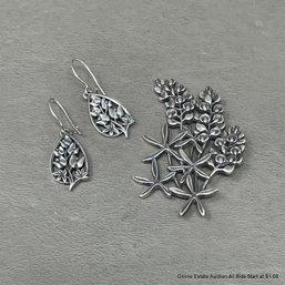 JIA Sterling Silver Flowering Branch-Form Pendant & Pair Of Sterling Silver Avery Dangle Earrings