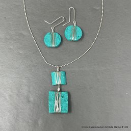 MS Co. Sterling Silver Wire Wrapped & Painted Cork Pendant Necklace And Pair Of Earrings