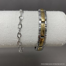 24k Gold Plated Panel Link Bracelet & Sterling Silver Link Bracelet 4 Grams