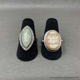 Pair Of Cameo Rings One Ring Stamped Silver