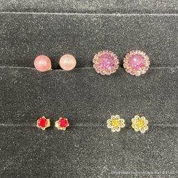 4 Piece Costume Jewelry Stud Earring Collection With Glass Elements