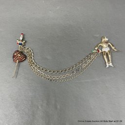 Sterling Silver Vermeil Coro Fencer And Sword Sewater Clip With Glass & Semi-Precious Stones
