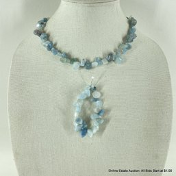 Polished Natural Blue Aquamarine Stones 18' Necklace Jewelry