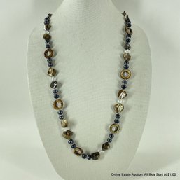 Blister Pearl With Shell And Crystal 36' Necklace Jewelry