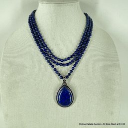 Lapis Lazuli And Steel Extra Long Necklace Jewelry