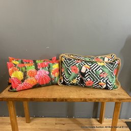 Set Of Four Tropical & Cactus Print Throw Pillows