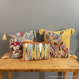 Three Square Yarn Embroidered And Eclectic Lumbar Pillow