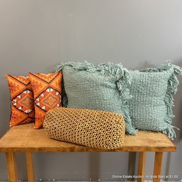 Five Assorted Decorative Throw Pillows Including Pottery Barn