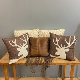 Five Brown And Cream Decorative Throw Pillows