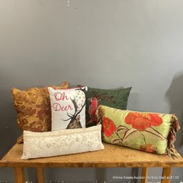 Five Assorted Embellished Decorative Throw Pillows