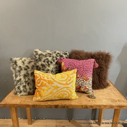 Five Assorted Faux Fur, Animal Print, And Burnout Velvet Decorative Throw Pillows